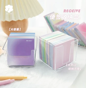 Creative Cute Minimalist INS Style Girly Memo Storage Box, Desktop Rectangular Transparent Acrylic Student Dormitory Journal Sticky Note Organizer Drawer Sorting Box, Sundries Storage Container