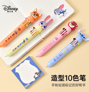 Disney Character Shaped 10-Color Retractable Ballpoint Pens - Cute 3D Figure Multi-Color Gel Pens for Kids, Students, Journaling, and Drawing