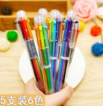 10-Pack 6-Color Ballpoint Pens - Korean Creative Stationery, Simple & Cute Multi-Function Click Pens for Students, Kids, Class Prizes, and Gifts