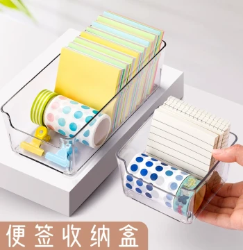 Acrylic Desktop Memo Organizer Box - Square Thickened Transparent Sticky Note Holder for Office Desks, Student Study Areas, and Makeup/Skincare Storage; Large Capacity Rectangular Shelf with Compartments