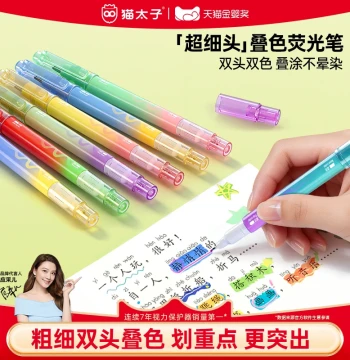 Mao Taizi Windowed Highlighter, Ultra-Fine Dual-Tip Layering Highlighters for Elementary and Middle School Students, Non-Toxic Colorful Markers for Note-Taking