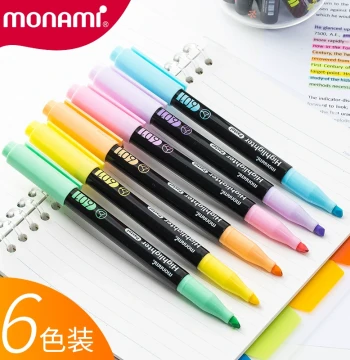 Monami 601 Colorful Highlighters Korean Monami Marker Pens Student Note-Taking Artifact Colorful Markers Bold Key Point Highlighting Fade-Resistant Deep and Light Shade Series Monami Marker Set