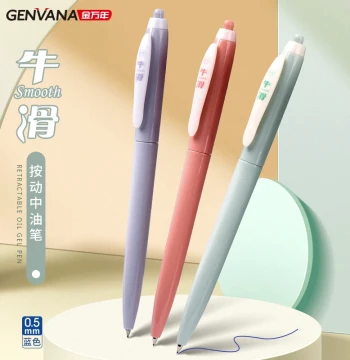 GEnvAnA Niu Hua Retractable Ballpoint Pen 0.5mm Blue - Quick-Dry Smooth ST Tip Office Signature Pen, Press-Type Oil-Based Atomic Pen for Finance