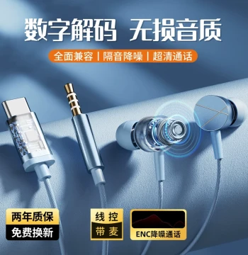 Wired Earphones with Type-C Interface, In-Ear Design, 2026 New Model, Digital High-Fidelity Sound for Karaoke, Flat or Round Port Compatible