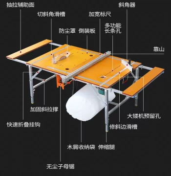 Woodworking Saw Table, Multi-Functional Portable Folding Mini Precision Sliding Table Saw with Adjustable Height, Miter Cut and Inverted Workbench