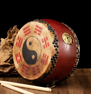Authentic Yellow Cowhide and Toona Wood Drum - Traditional Taoist and Temple Ritual Drum, Unfinished Natural Finish, High-Pitch Rhythm Tang Drum