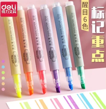 Deli Fluorescent Highlighters for Students, Colorful Bold Markers for Emphasizing Key Points, Large-Capacity Silver-Tip Note-Taking Pens