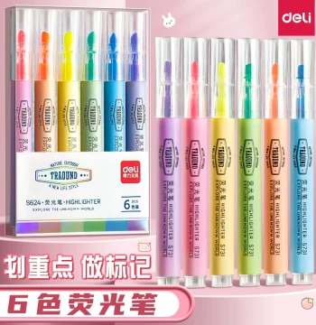 Deli Fluorescent Highlighters for Students, Note-Taking and Key Point Marking, Macaron Colors, Eye-Protection Colored Pens