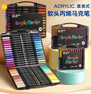 Little Black Box Soft-Tip Acrylic Markers for Elementary Art, Eco-Friendly Washable Watercolor Pens for Kids and Middle Schoolers, Kindergarten Water-Based Liquid Ink Color Pens, Acrylic Direct-Flow Paint Brushes
