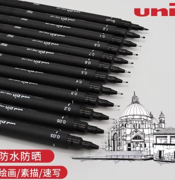 Japan uni Mitsubishi Pin Fine Line Pen PIN200, Drawing Pen for Art, Black Waterproof Outline Pen for Hand-Drawn Sketches, Student Anime Bordering and Line Art, Design Drafting Pen