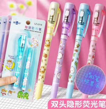 Invisible Fluorescent Highlighter Pen with UV Light, Colorless Glow-in-the-Dark Dual-Tip Secret Marker with Ballpoint Tip for Invisible Writing, Children's Secret Diary Light-Up Transparent Marking Pen