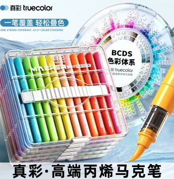 Truecolor 72-Color Direct Liquid Acrylic Washable Markers Soft Tip Non-Bleeding Layerable Watercolor Pens Drawing Brushes Colored Pens Dedicated for Elementary Art Students 24 Children Refills 48 Kindergarten 36