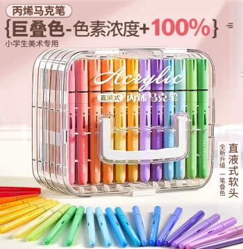 Direct Liquid Acrylic Markers with Soft Tips, Washable Watercolor Pens for Elementary Art, 24-Color Children's Painting Pens, Opaque Layerable Colors, Water-Based Acrylics for Kindergarten