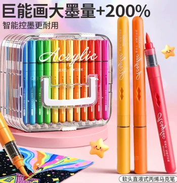 Direct Liquid Acrylic Markers with Extra Large Capacity and Soft Tips, Dedicated for Elementary Art Students, 36 Colors Layerable and Non-Bleeding, Watercolor Pens, 24 Colors Washable for Kindergarten, 72 Colors Children's Drawing Pens