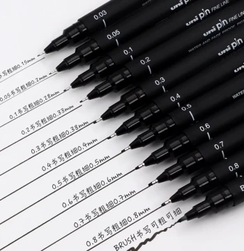 Mitsubishi PIN-200 Fine Liner Pens for Drawing, Manga Design, Sketching, and Outlining, Multiple Sizes, Black