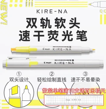 Japan Pilot Highlighter KIRE-NA Dual Rail Soft Tip Highlighter, Quick-Dry Dual Head Key Point Marking, Junior High Note Taking, SKIW-2025 Stationery House Award