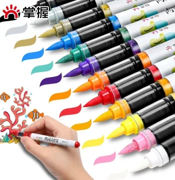 Zhangwo Direct Liquid Acrylic Markers for Elementary School Art Opaque Soft Tip Painting Brushes Children's Washable Watercolor Pens Kindergarten Graffiti Coloring Single Pen Color