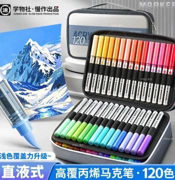 Manzuo 120-Color Direct Liquid Acrylic Markers with Soft Tips, Non-Bleeding, 24/36/8 Colors Available for Layering, Watercolor-Style Pens for Elementary Students, Art Majors, Children, and Kindergarteners, Washable
