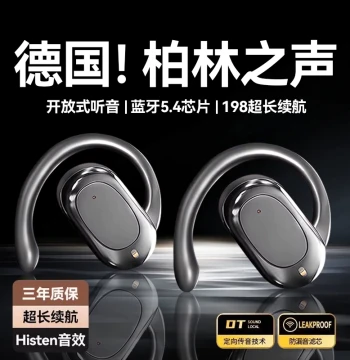 Genuine Berlin Sound Ear-Hook Bluetooth Headphones – German Engineering, 2025 New Model, Long Battery Life, Noise Cancelling for Sports