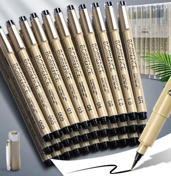 Art-Special Fineliner Pen Single Unit Watercolor Waterproof Outlining Pen Full Set Quick Sketch Hand-Drawn BR Soft Tip Black Pin Painting Drawing Tracing Fine-Tip Edging Line Drawing Manga Special Pen