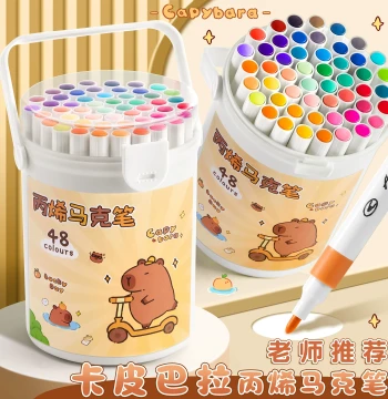 Capybara Acrylic Markers for Elementary Students Opaque Layerable Colors Children's Art DIY Colored Watercolor Pens Washable Brushes Kindergarten Graffiti Painting Pens Acrylic 24 Colors 48 Colors