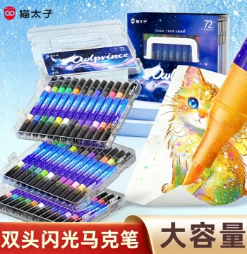 Mao Tai Zi Glitter Highlighters: Dual-Tip Dual-Color Fluorescent Pens for Elementary Students; Sparkly Colored Markers for Key Points, Non-Toxic Note-Taking Pens with Quicksand Effect