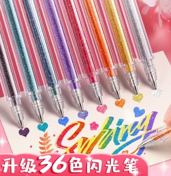 Colored Glitter Gel Pens, Luminous Sparkling Quicksand Silver Light Color-Changing Pens for Journaling, Pearl Markers for Children, Shiny Metallic Contour Glitter Watercolor Fluorescent Pens