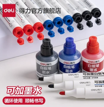 Deli Whiteboard Markers Refillable Ink Thick Tip Large Size Large Capacity Erasable Blackboard Markers for Teachers Whiteboard Writing Pens Easy to Write and Erase Colored Water-based Pens Black Board Markers for Office
