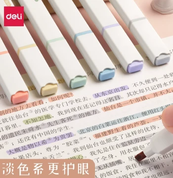 Deli Highlighter Student Special Marker Flexible Colorful High-Value Macaron Colors Junior High Classroom Notes Key Point Marking Large Capacity Marker Handwritten Newspaper Slanted Tip Journal Pen Fluorescent Pen