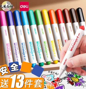 Deli Colorful Soft-Tip Erasable Whiteboard Markers for Kids, Non-Toxic Water-Based Blackboard Drawing Board Pens, Erasable and Washable Markers, Fine Tip for Toddlers, Wholesale Writing Colored Pens