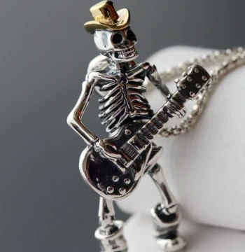 Cross-Border New Fashion Trendy Hot-Selling Guitar Skull Rack Pendant Men's Necklace, Factory Direct Sales