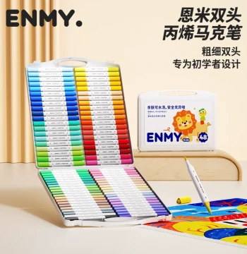 Enmy Dual-Tip Acrylic Markers Soft Tip Watercolor Pens Colored Drawing Pens for Elementary Art Kids Kindergarten Washable Core 24 Colors 80 Water-Based Color Pens Graffiti 48 Colors enmy