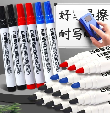 Erasable Whiteboard Markers for Meetings and Office Use, Marker Pens, Easy to Erase Blackboard Pens, Water-Based Erasable, Colorful Whiteboard Markers for Kids and Teachers, Drawing Board Pens, Black/Blue/Red, Large Capacity Stationery Supplies