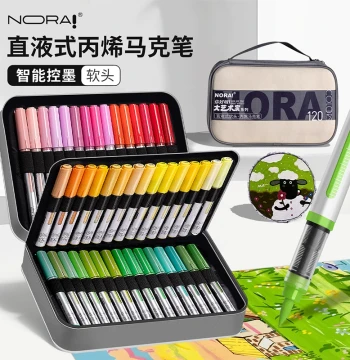 NORA! Direct Liquid Acrylic Markers Soft Tip Non-bleeding Layerable Middle School Art Special Elementary Student Paint Brush Kids Non-toxic Washable Watercolor Pens 60/80 Colors 120 Color Refill Gift Box