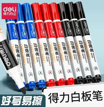 Easy-Erase Black Water-Based Whiteboard Markers, Colorful Red and Blue Markers for Kids' Drawing, Office and Stationery Supplies
