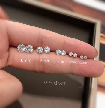 JASMINE*925 Sterling Silver Ultra-Sparkling Single Stud Earrings 2.5-6mm Unisex Synthetic Zircon Ear Jewelry Cartilage Studs