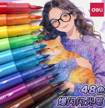 Deli Fluorescent Pens Colorful Glitter Markers for Kids, Non-Toxic Neon Gel Glitter Pens for Elementary Students, Soft-Tip Drawing, Highlighting, Marking, Journaling, Flash Powder Pens, Watercolor Quicksand Pens