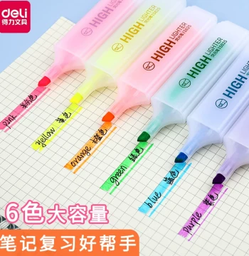 Deli Highlighter Fluorescent Marker Pen for Students Key Point Note-Taking Multi-Color Colored Pens Large Capacity Eye Protection