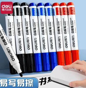 Deli Erasable Whiteboard Markers, Non-Toxic Black Chalkboard Pens for Children, Easy-Erase Water-Based Marker Pens, Large Capacity for Teaching, Dedicated Red and Blue Writing Board Pens