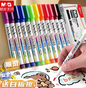 M&G Colorful Erasable Whiteboard Markers for Kids, Non-Toxic Water-Based Markers for Blackboards and Writing Boards, Large Tip Highlighter Pens