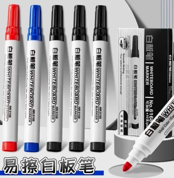 Erasable Whiteboard Markers – Easy-Erase Black and Colored (Red/Blue) Water-Based Large-Capacity Pens for Teachers, Non-Toxic for Board Writing and Drawing
