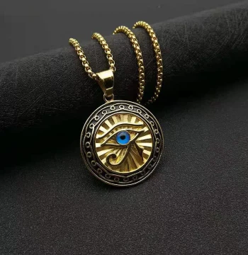 Cross-border New Arrival Egyptian Eye of Horus Jewelry Gold-plated Blue Eye Round Plate Pendant Necklace Factory Direct Sales