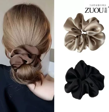 Women's Satin Scrunchie Hair Tie, Premium Quality Headband, Black Korean Style Hair Flower Accessory, 2026 New Model