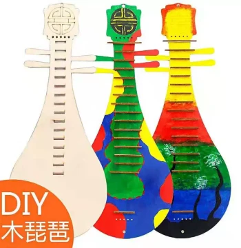 Kindergarten Handmade Wooden Pipa DIY Material Kit, Coloring and Painting, Chinese Style Pipa and Guitar Musical Craft