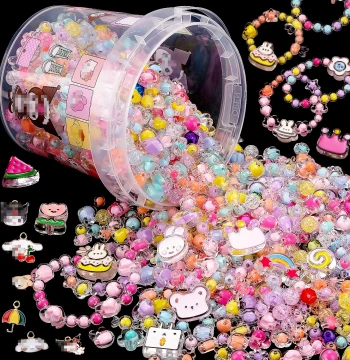 Children's Beaded Bracelet DIY Craft Kit with Loose Beads, Jewelry Pendants, and Gift Box for Kindergarten Girls