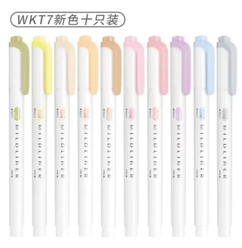 Japan ZEBRA WKT7 Fluorescent Highlighter, Soft Marking Dual-Tip Pastel Colors for Students and Journaling