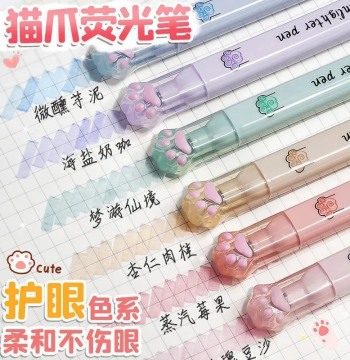 Cat Paw Highlighters: Morandi Color Marker Pens for Students to Mark Key Points, Take Notes, and Journaling