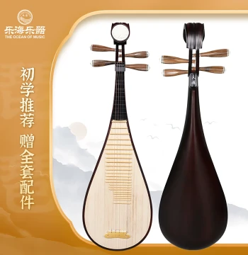 Lehai Pipa Instrument for Adult Hobbyists and Beginners - Practice Model with Colored Wood and Flower Headpiece DJ11-1