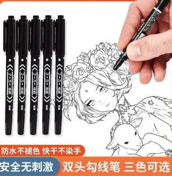 Dual-Tip Liner Pen Black Art Special Children Safe Non-Toxic Small Dual-Tip Marker Pens Painting Outlining Markers