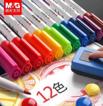 M&G Colored Whiteboard Markers, Erasable for Children, Erasable Blackboard Pens, Water-Based Erasable, Teacher Use, Easy to Write and Erase, Drawing Board Watercolor Pens, Fine Tip, Student and Toddler Use, Writing, Handwritten Newspapers, Office Use